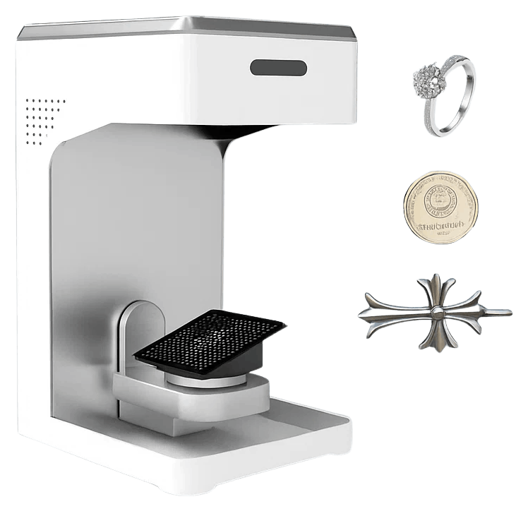 Jewelry 3D scanner with sample ring, coin and pendant