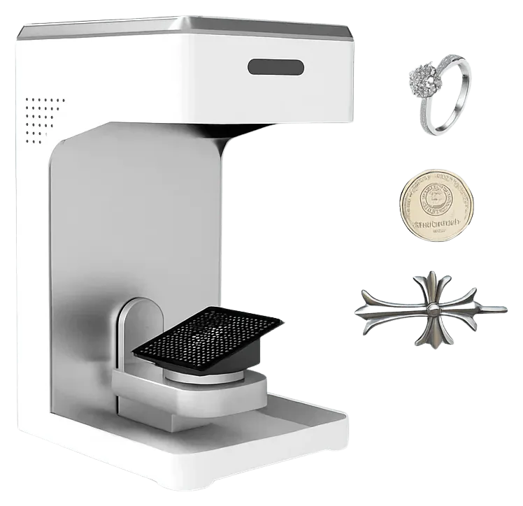 Jewelry 3D scanner with sample ring, coin and pendant